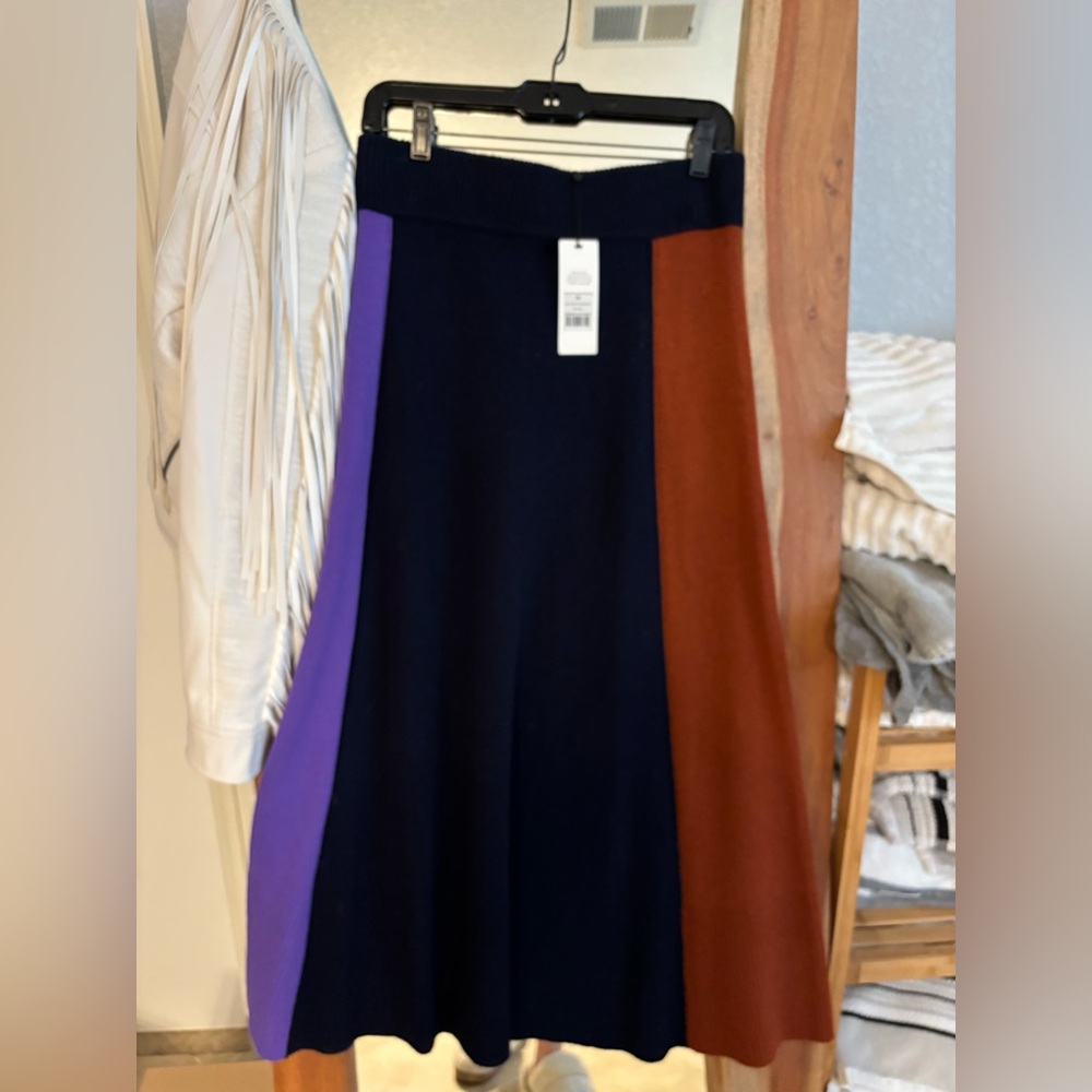 ME&EM Merino wool/Cashmere Colorblock Midi Skirt - Black, Purple, Brown, Grey